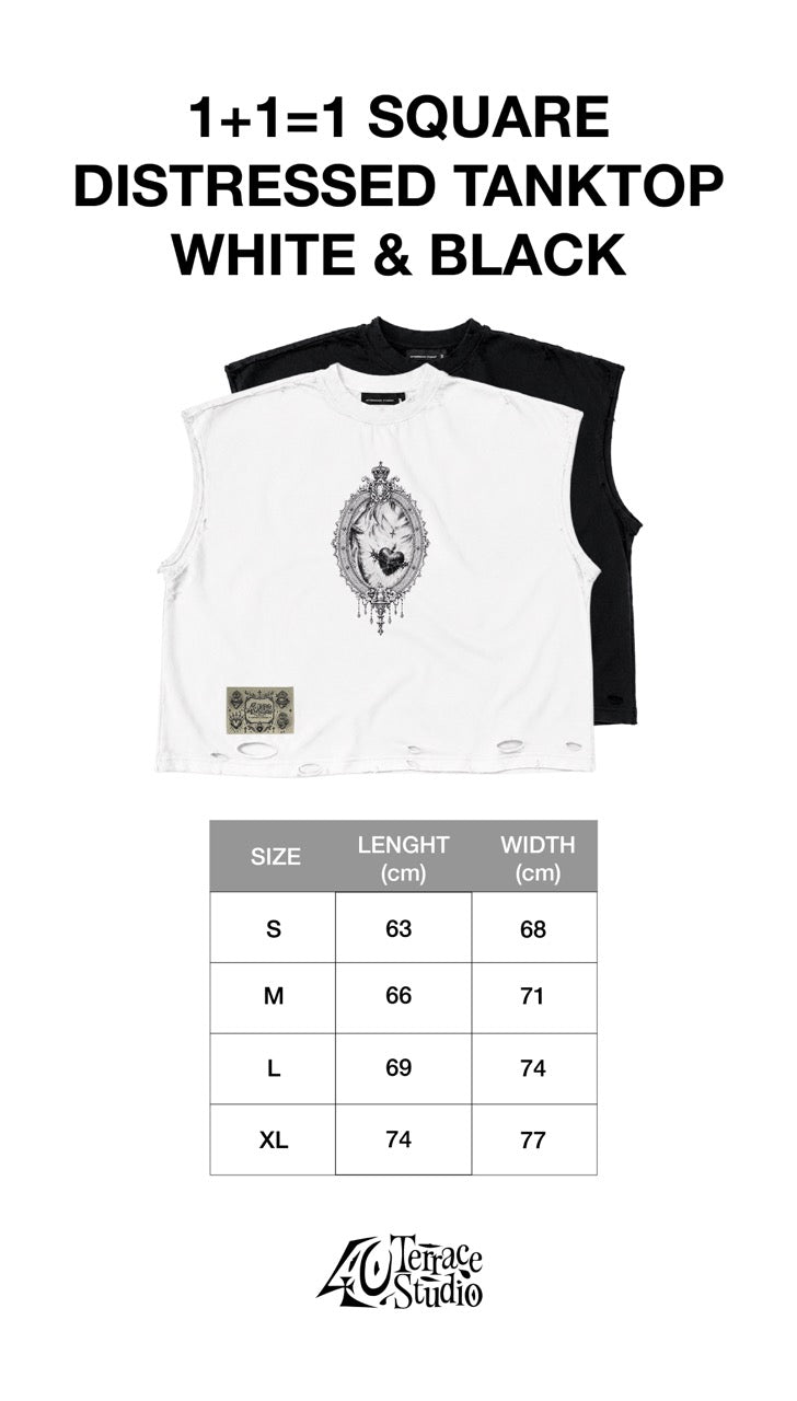 1+1=1 SQUARE DISTRESSED TANKTOP WHITE