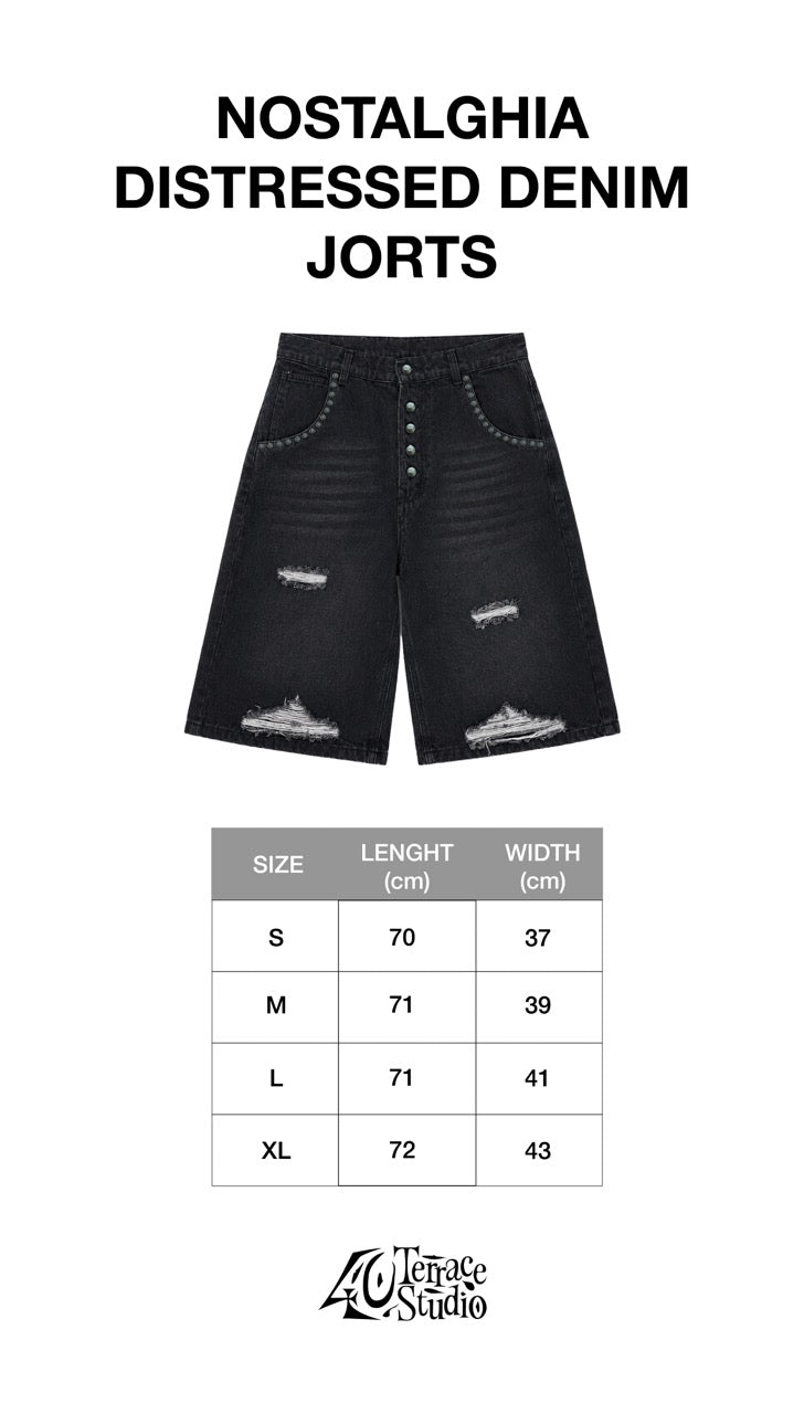 NOSTALGHIA DISTRESSED DENIM JORTS