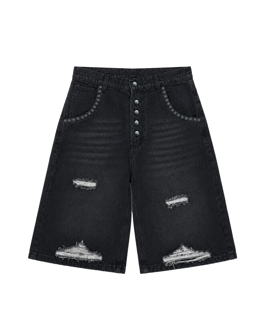NOSTALGHIA DISTRESSED DENIM JORTS