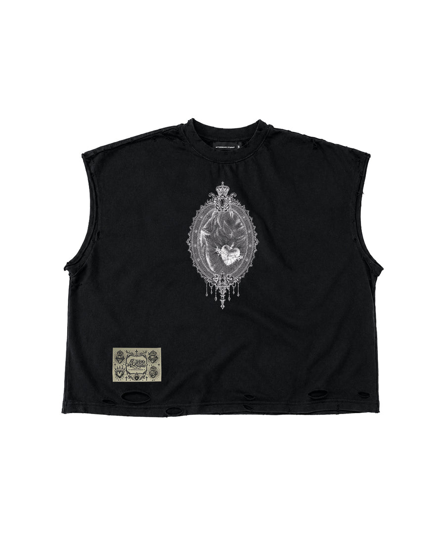 1+1=1 SQUARE DISTRESSED TANKTOP BLACK