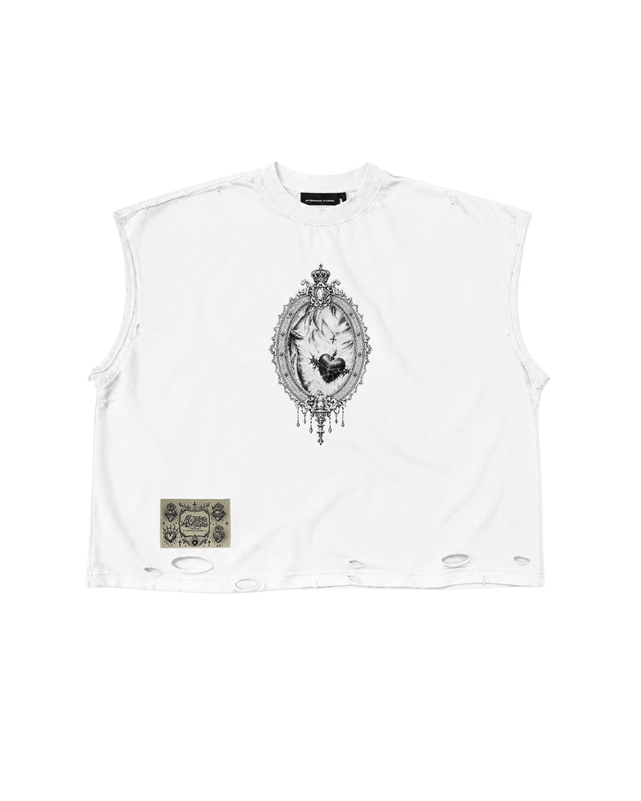 1+1=1 SQUARE DISTRESSED TANKTOP WHITE